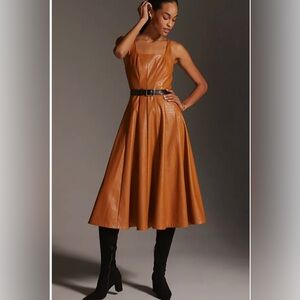 Anthropologie Avec Les Filles Vegan Leather Midi Honey Dress Size Medium NWT